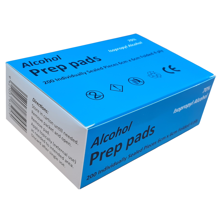Alcohol Prep Pads 70% Alcohol 6cm x 6cm Folded Wipe box of 200