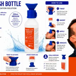 Eye & Wound Wash Saline Solution Sterile, 100 ml, 250ml and 500ml with Eye Wash Attachment